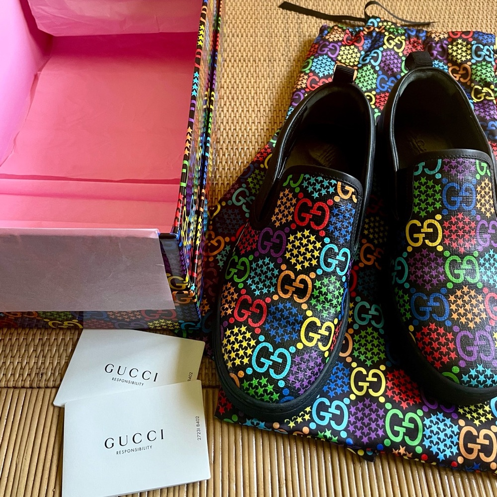 Gucci GG Supreme Psychedelic Sneakers Slip On Men's US 7 Original Box & Bags